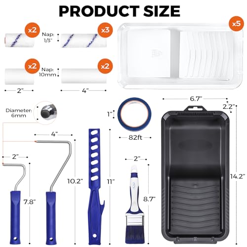 20pcs Small Paint Roller Kit, 4“ 2” Mini Roller Paint Brush
