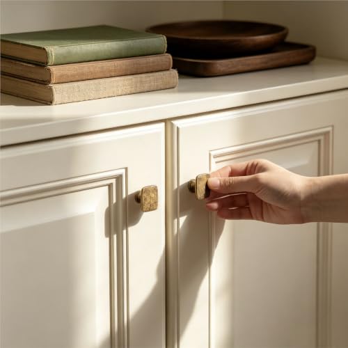 Antique Brass Cabinet Knobs Solid Zinc Alloy Vintage Dresser Drawer Pulls (6, Retro Rectangle)
