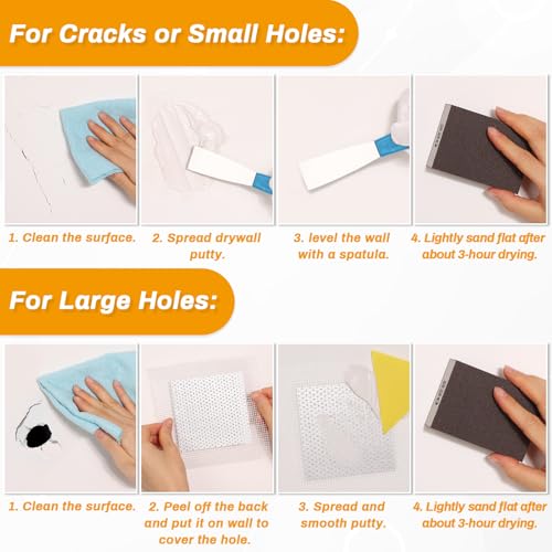 Drywall Repair Kit, Wall Surface Hole Patch Repair Kits with 12OZ White Putty Hole Filler, Fix Wall Surface and Creak Damage with Scraper, Sanding Pad Fill Quick and Easy Solution - color: 12OZ White Wall Repair Putty Patch Kit