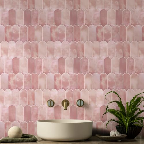 Vamos Tile 10-Sheet Backsplash Peel and Stick Tile,Pink Self Adhesive Tiles - color: Pink with Pink Grout