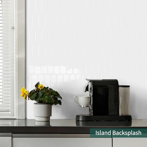 10-Sheet Upgraded Thicker Peel and Stick Kitchen Backsplash Tiles - color: White
