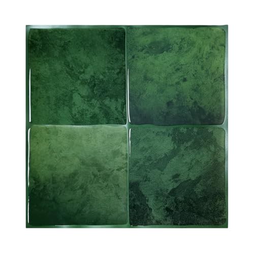 Alwayspon 10 Sheets 9x9inch Emerald Green 3D Vinyl Backsplash Tiles, Self-Adhesive Peel and Stick Wall Tile Stickers Stick on Subway Tiles for Kitchen Bathroom Wall - color: Emerald Green