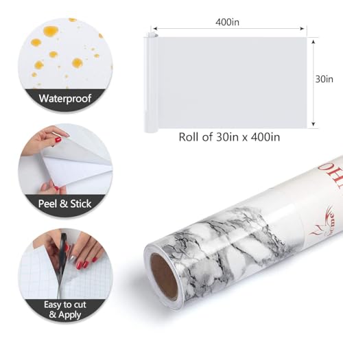 Yenhome 30"X393" Marble Vinyl Countertop Wrap Waterproof Contact Paper Peel and Stick Countertops for Kitchen Bathroom Backsplash Self Adhesive Wallpaper Glossy Grey Marble Contact Paper for Cabinets - size: 30"W x 393"L