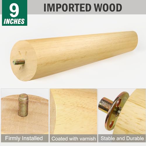 FoDau770 Rubber Wood Legs 9", Slant Taper, 5/16"-18 Thread, 4pcs - color: Varnish, size: 9 Inch - Slanted (80°)