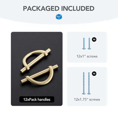 HOME EDIT Brushed Gold Cabinet Pulls Curved, 3-3/4 Inch/96 mm, 10 Pack - color: Brushed Brass, size: 3-3/4 Inch Hole Center