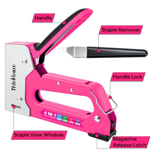 Heavy Duty Upholstery Staple Gun with 4000 Staples - color: Pink