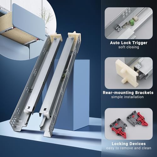 Knobonly 4 Pairs 18 Inch Undermount Drawer Slides Soft Close, Bottom Mount Full Extension Cabinet Rails, Heavy Duty Zinc Plated 85 LB, Includes Mounting Hardware for Multi-Drawer Replacement - size: 18 Inch, style: Soft Close - 4 Pairs