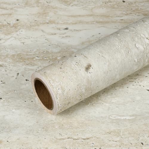 VEELIKE Natural Beige Travertine Peel and Stick Countertops Waterproof Marble Contact Paper for Countertops 24''x354'' Renter Friendly Self Adhesive Vinyl Countertop Wallpaper for Kitchen Bathroom - size: 24" x 354"
