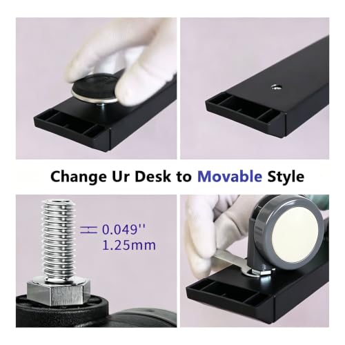 Lockable Caster Wheels for Standing Desk, Set of 4 pcs Height Adjustable Desk Legs Wheels (White) - color: White