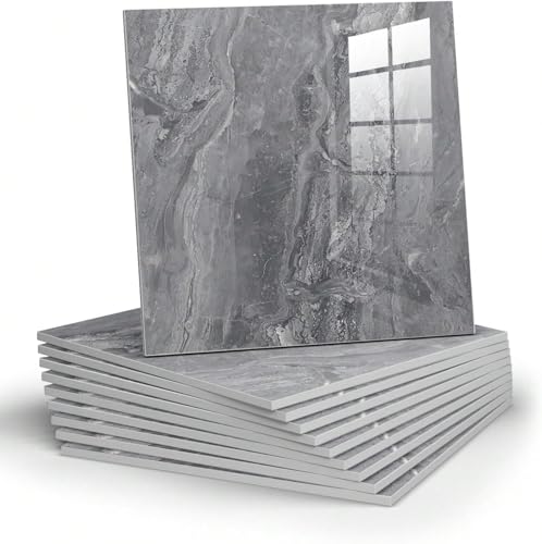 Chejiaye 22pcs Marble Peel and Stick Backsplash Waterproof Washroom Wall Panels, Peel and Stick Tile, PVC Foam Wall Panels for Kitchen,Bathroom,Living Room,Grey (Not Real Tile,11.8" x 11.8") - color: Grey Marble Tiles, size: 11.8" x 11.8" x 22Pack