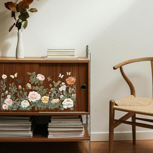 GLOBLELAND 4 Sheets Peony Butterfly Rub on Transfer for Furniture 6×12 inch - style: Peony Butterfly