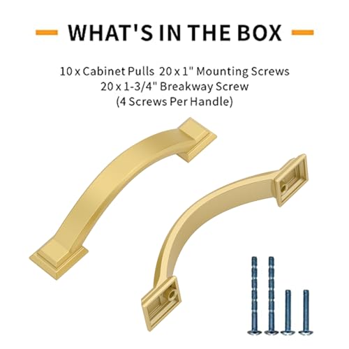 10 Pack Cabinet Handles with Gold Pulls (3 Inch) - color: Gold, size: 3 inch(76mm), style: 10 Pack