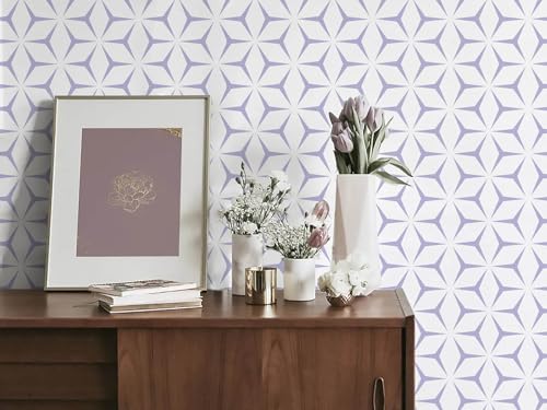 Heroad Wall Paper Peel and Stick Modern Light Purple Wallpaper Peel and Stick Boho Geometric Contact Paper for Cabinets and Drawers Renter Friendly Self-Adhesive Removable Waterproof 17.7” x 118” - color: Purple and White, size: 17.7" x 118"
