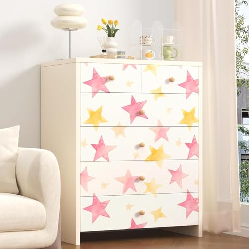 Fvlow Colorful Star Peel and Stick Wallpaper 17.4" x 394" - color: Pink/Gold, size: 17.4"W x 394"L