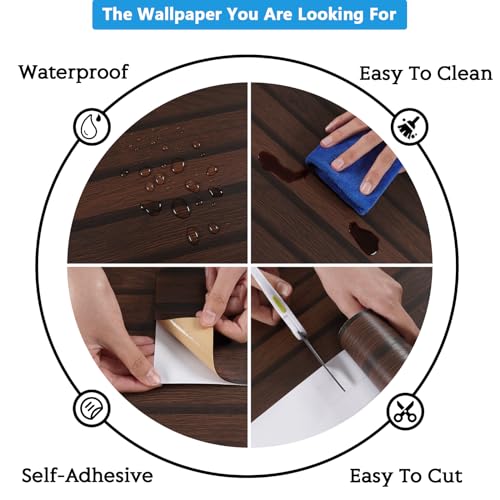CRE8TIVE Large Size 24"x354" Dark Brown Wood Slats Wallpaper Peel and Stick - color: Dark Brown, size: 24" x 354"