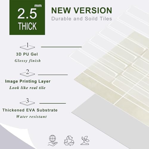 STICKGOO 10-Sheet Peel and Stick Backsplash Tile(Thicker Design) - color: Beige