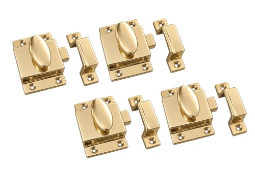 QCAA Traditional Large Oval Turn Cabinet Latch, Solid Brass, 2", for Cupboard & Other Furniture, Polished Brass, 4 Pack, Made in Taiwan - color: Polished Brass, size: 4 Pack