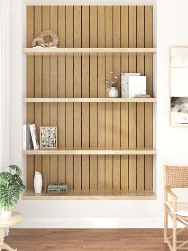 Brown Peel and Stick Wood Panels 3D Textured Acoustic Faux Wood Wall Slat Panel Self Adhesive Soundproof Walnut Wooden Slatted Panel Wallpaper for Bedroom Ceiling Office Studio 11.8"x118" - size: 11.8" x 118"