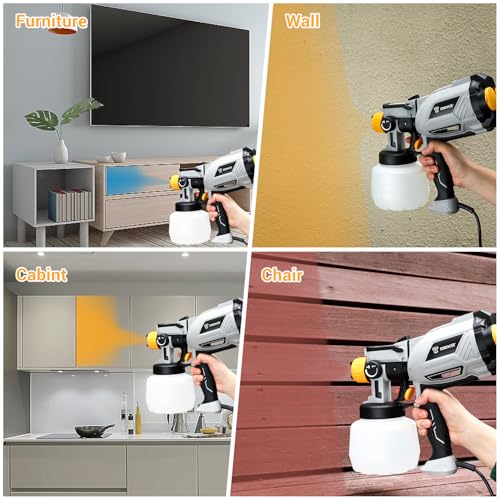 Paint Sprayer, 1000W HVLP High Power Spray Paint Gun with 1200ml High Capacity Container, 4 Nozzles and 3 Patterns, Easy to Clean, for Furniture, Cabinets, Fence, Walls, Door, Garden Chairs