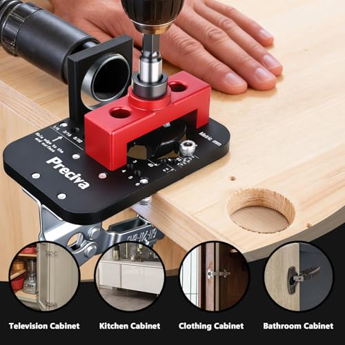 Preciva All-Metal Concealed Hinge Jig with No-Measure Depth Stop, 35mm Cabinet Hardware Jig | Integrated Dust Port & Quick Clamp, Zero-Dust Installation of Blum/Salice/Grass Hinges