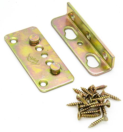 Kutir No-Mortise Bed Rail Fittings Complete Set of 4 - Heavy Duty Rust Proof Frame Bracket for Connecting to Wood, Headboards and Foot-Boards, Universal FIT - 3.4 X 1.4 X 0.6 Inch High with Screws
