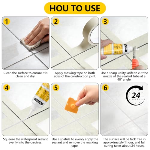 LISRUX Advanced Clear Silicone Caulk for Kitchen & Bathroom - 6 Pack (3.2 Fl Oz Each) | 100% Waterproof Silicone Sealant | Super Strong Adhesion, Shrink & Crack Proof - size: Clear-6P