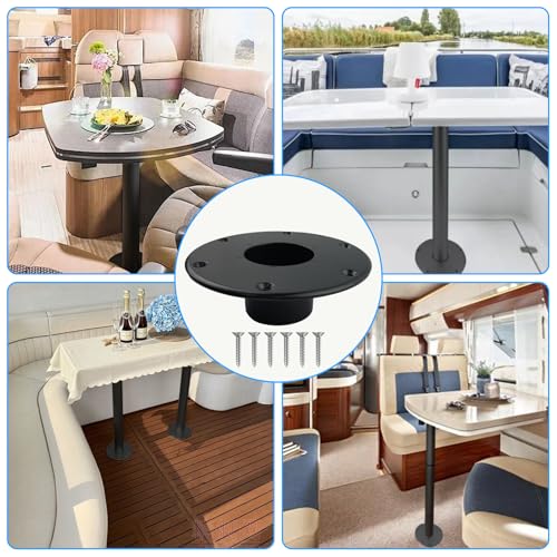 4 Pack Black RV Table Base Mount Aluminum Camper Table Base Mount with 6 Mounting Holes Floor Mounting Base Includes Mounting Screws - color: 4Pack