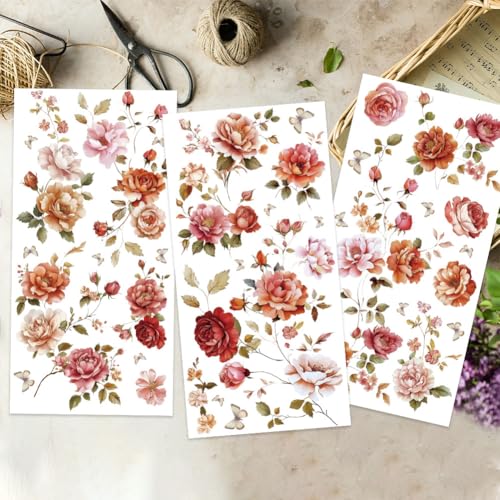OLYCRAFT 3pcs/Set Rose Vine Rub on Transfers for Furniture and Crafts 6x12 Inch Decals Flower Theme Transfer Stickers for Wood Home Decor - style: Rose Vine