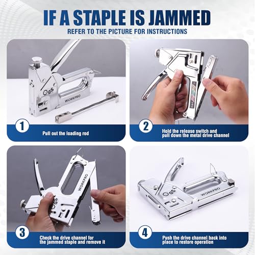 WORKPRO Upholstery Staple Gun, 3-in-1 Heavy Duty Staple Gun with Power Adjustment, 3000 pcs Staples and Stapler Remover, Manual Brad Nailer for Wood, Upholstery, Carpentry, Decoration DIY, Furniture