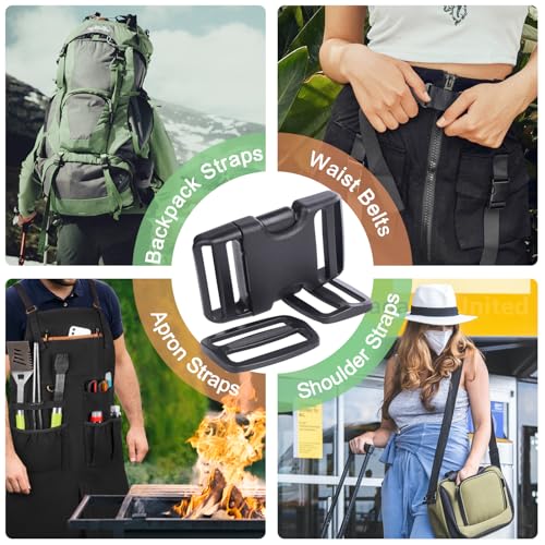 CooBigo 6 Set 1.5 Inch Plastic Quick Release Buckles + 12 pcs Tri-glide Slides - color: Black, size: 1.5"