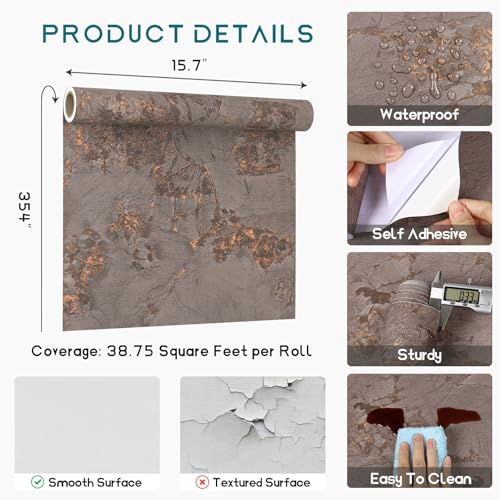 VEELIKE Luxury Bronze Brown Marble Countertop Contact Paper Peel and Stick Countertops Waterproof Thick Marble Wallpaper 15.7''x354'' Self Adhesive Countertop Covers for Kitchen Countertop Vinyl Wrap - color: Bronze Brown, size: 15.7" x 354"