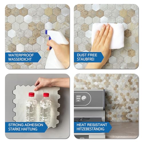 Peel and Stick Backsplash Hexagon Marble Tiles Castle Brown 5pcs - color: Castle Brown, size: 5sheets