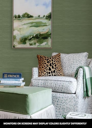 NuWallpaper x Society Social Classic Faux Grasscloth Peel and Stick Wallpaper, Hunter Green, Textured Removable Wallpaper, 20.5 in x 18 ft - color: Hunter Green