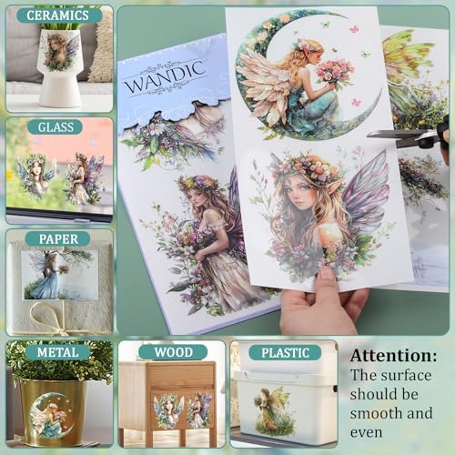 WANDIC 3 Sheets Fairy Rub On Transfers Flower Scrapbook Stickers Elf Window Decals Sprite Waterproof Stickers Pixie Cup Wraps for DIY Furniture Photo Albums,15 * 30cm - color: Flower Elves