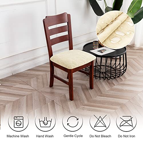 Genina Chair Seat Covers Waterproof Dining Room Chair Covers, 4 Pack - color: Flower Pattern-beige