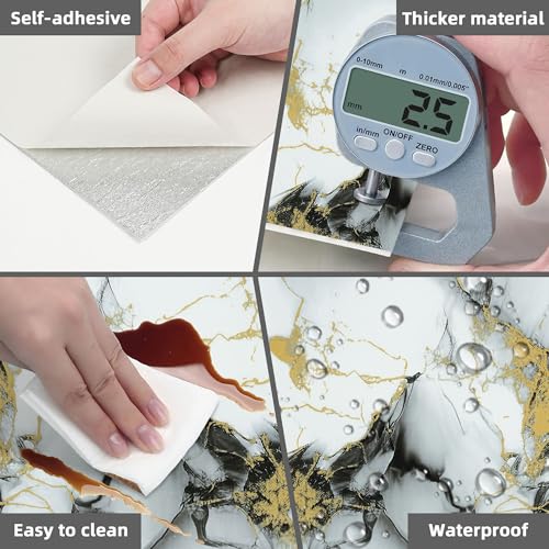 Peel and Stick Tile Shower Waterproof Marble Tiles Wall Panels, 11.8"x11.8" Self-Adhesive Backsplash Tile, 20 Pack - color: Gold with Gray, size: 20 Pack