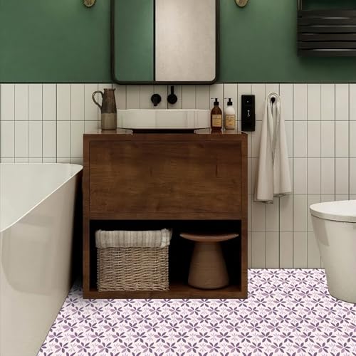 HOMETITUTE Purple Floral Petal Floor 12in Vinyl Tile - color: Purple
