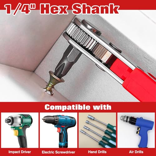17 PCS Right Angle Ratcheting Screwdriver Set, 90 Degree Offset Screwdriver for Tight Spaces, 36-Tooth Reversible Mini Ratchet Set with 1/4" Phillips/Pozidriv/Slotted/Torx Bits and Sockets