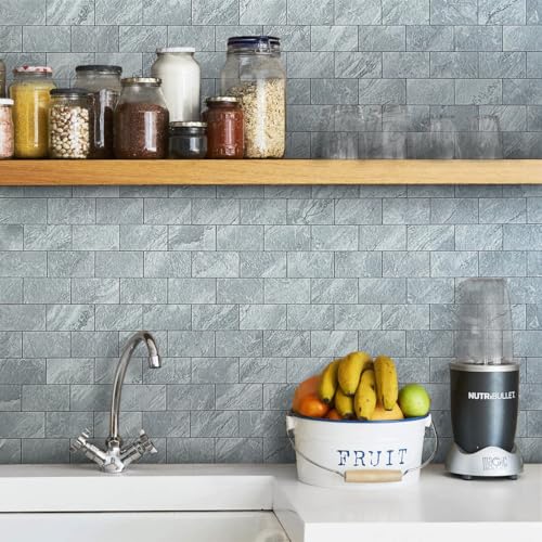 DICOFUN 10 Sheets Grey Slate Peel and Stick Backsplash Wall Tiles, 12"x12" Self Adhesive PVC Subway Tile for Kitchen Backsplash, 10 Sheets - color: Grey Slate, size: 10 Sheets, 12"x12"x0.12"