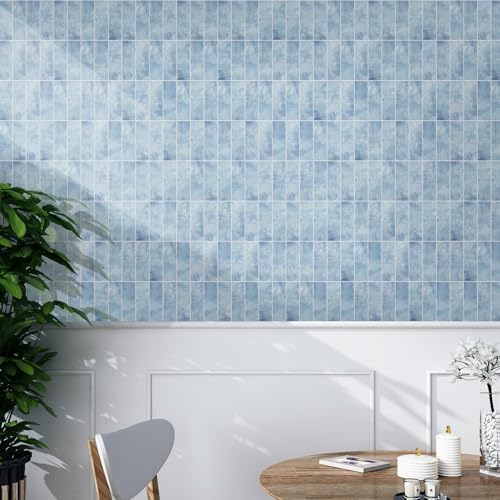 Tilingview 30 PCS Peel and Stick Backsplash Tile for Kitchen/Bathroom/Living Room, 3"x 9" Self-Adhesive Subway Tile for Backsplash, Imitation Glazed Tiles/Handmade Tiles (Glossy Sky Blue) - color: Glossy Sky Blue