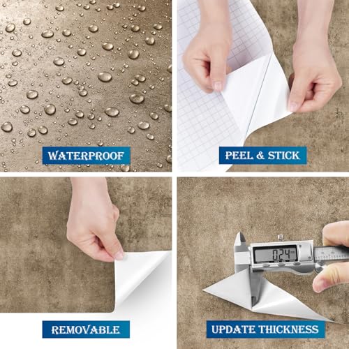 FunStick 15.8"x240" Textured Brown Concrete Peel and Stick Wallpaper Removable Metallic Industrial Wallpaper for Bedroom Walls Renter Friendly Cement Vinyl Contact Paper for Kitchen Cabinet Wall Paper - size: 240" x 15.8"