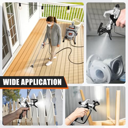 Airless Paint Sprayer, Thinning-Free Elec Spray Gun w/Brass Nozzles+Ext Rod - color: Silver
