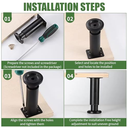 Furniture Legs Metal Adjustable 4 Pcs 3.15-4.72 inch, Adjustable Cabinet Legs for Sofa/Bed/Chair/Dresser/Table, Bed Center Slat Support Legs, Black - size: 3.15-4.72" (4pcs)