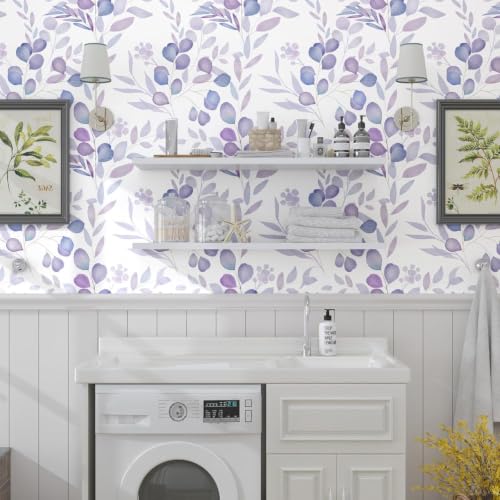 Serene Purple Leaf Botanical Peel and Stick Wallpaper 17.5" x 118" - color: White/Lavender, size: 17.5" x 118"