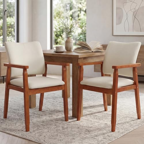 GOTMINSI Mid-Century Modern Linen Dining Chair with Arms, Solid Wood Frame, 320 lbs Weight Capacity, Upholstered Accent Chair for Kitchen Dining Room Living Room (Beige,4pcs) - color: Beige, size: 4pcs