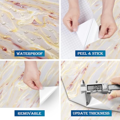 FunStick Gold Pink Liquid Marble Contact Paper for Countertops Peel and Stick Waterproof Removable Pink Marble Wallpaper Peel and Stick Countertops for Kitchen Bathroom Cabinets Desk Vinyl Wrap 12x200 - size: 200" x 12"