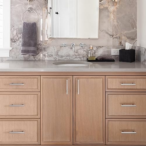Estmoon 30 Pack Brushed Nickel Cabinet Handles 3 Inch Hole Center Drawer Pulls Stainless Steel Cabinet Pulls Silver Kitchen Handles Cabinet Hardware for Drawers, Cupboards - 5" Length, 3" Hole Center - color: Brushed Nickel