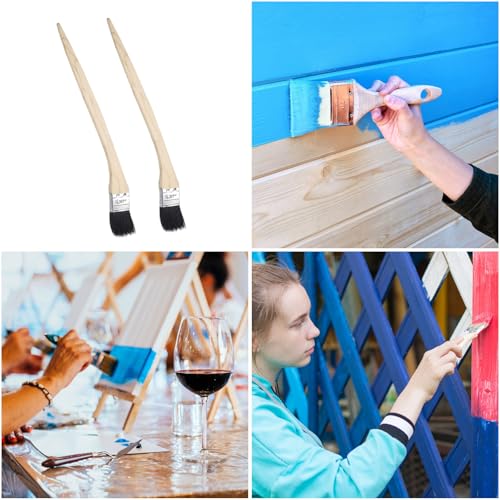 uxcell 3pcs Bent Radiator Paint Brush 1.5" Width Curved Wall Paint Soft Bristle Brushes with Long Wood Handle for Painting DIY Wall Treatment - size: 1.5"