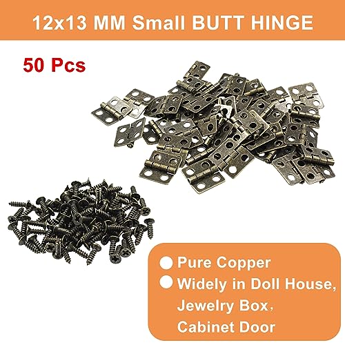 Mini Hinges, 0.47"x0.51", Antique Bronze, 50Pcs - color: Antique Bronze, size: 0.47"x0.51",50Pcs
