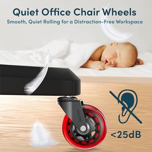 Lifelong Office Chair Wheels Replacement, Heavy Duty, Red, 5-Pack Fits 98% - color: Red & Clear, size: 3 Inch